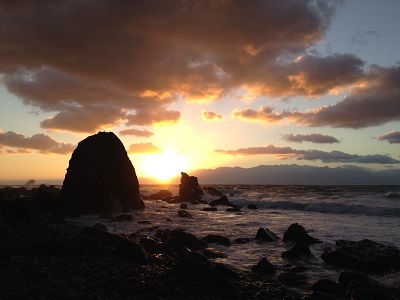 Sunset Next To Yakushima With Clouds And Bright Glow