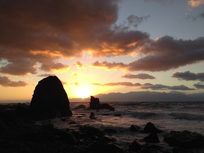 Sunset Next To Yakushima With Clouds And Bright Glow
