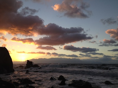 Sunset Next To Yakushima With Clouds And Bright Glow